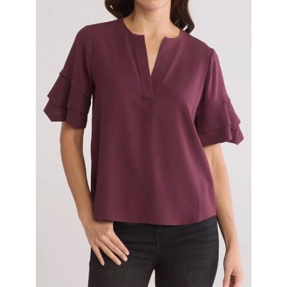 New Frame Tiered ruffle short sleeve top blouse size Large L